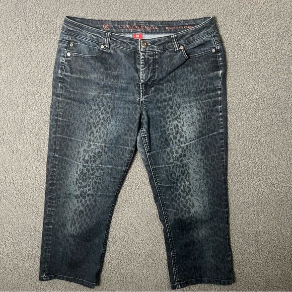 Liverpool Jeans Company Michelle CAPRI Womens Size 10/20 Leopard Print Blue - Picture 1 of 12